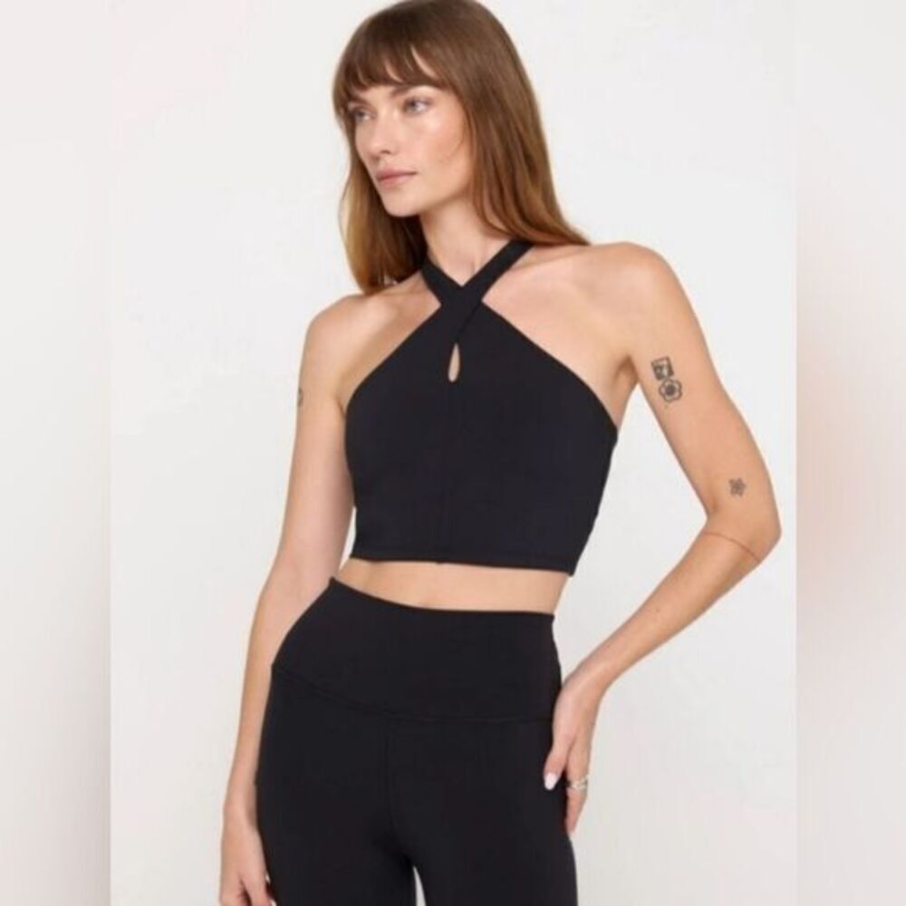 NWOT Spiritual Gangster Women’s JULES Black Cross Cross Crop Tank Top - Size M